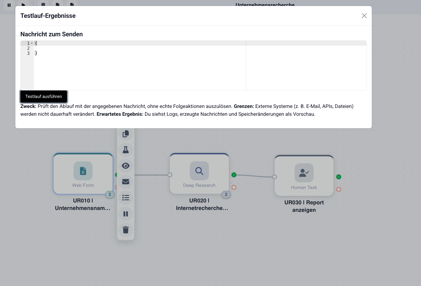 Dialog: Testlauf starten