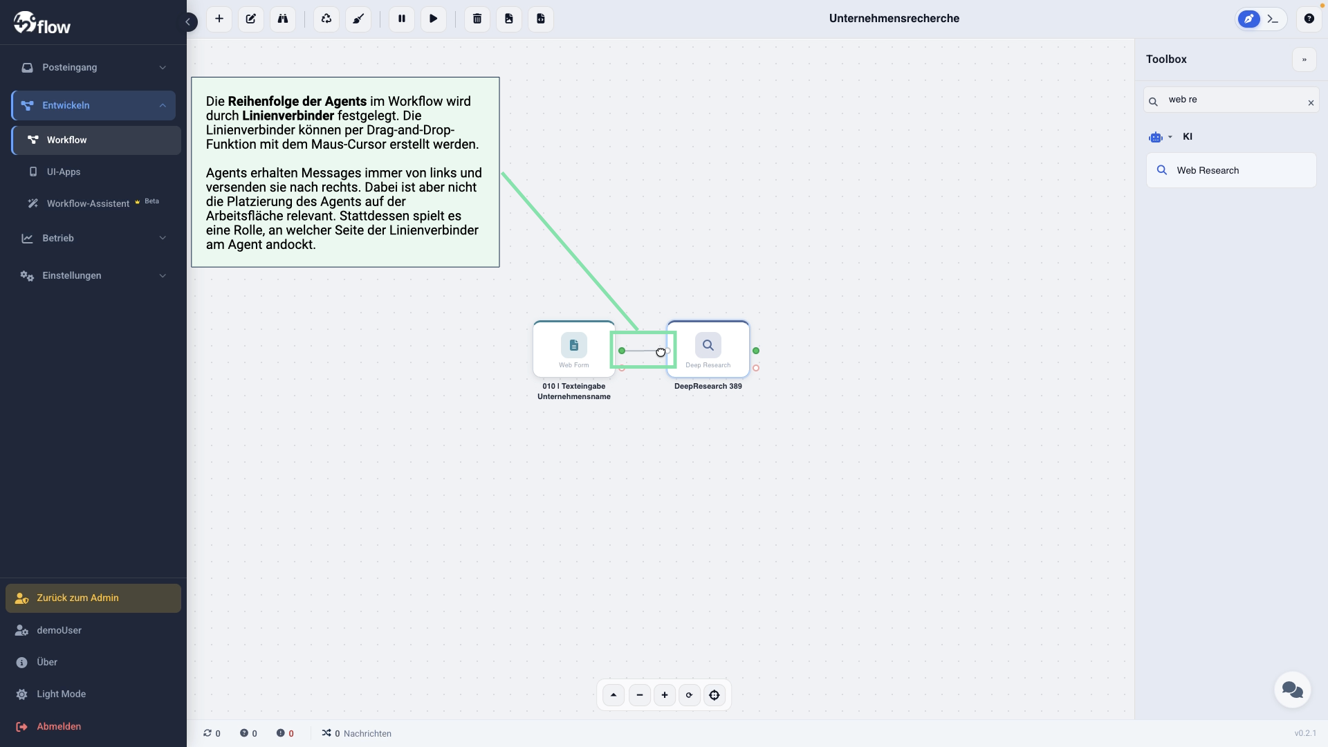 Canvas: Verbindungslinie zwischen zwei Agents