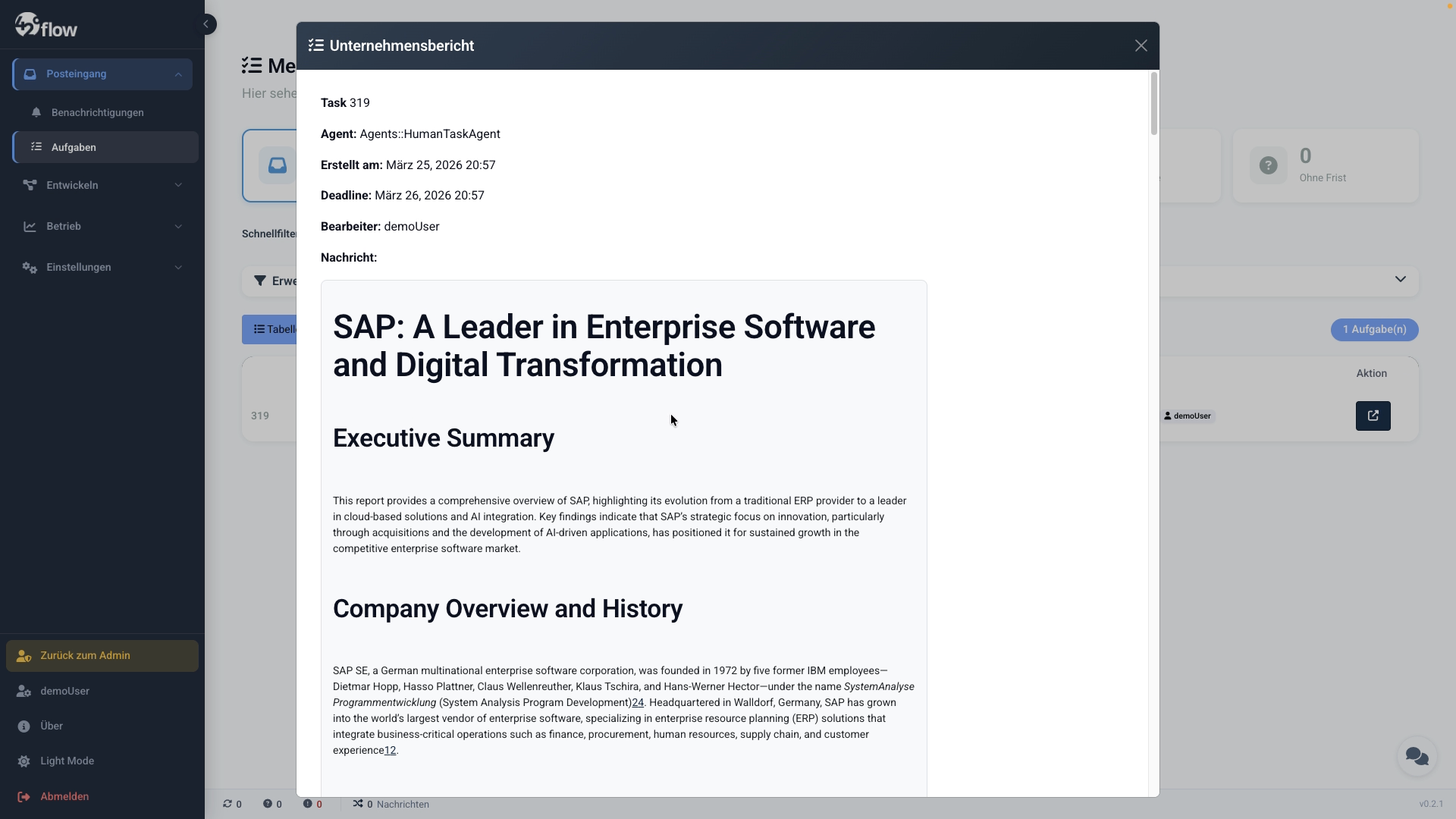 Human Task: Recherche-Ergebnis angezeigt