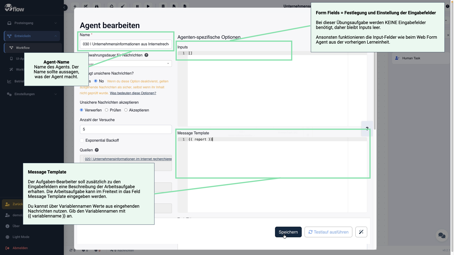 Konfigurationsdialog: Human Task Agent