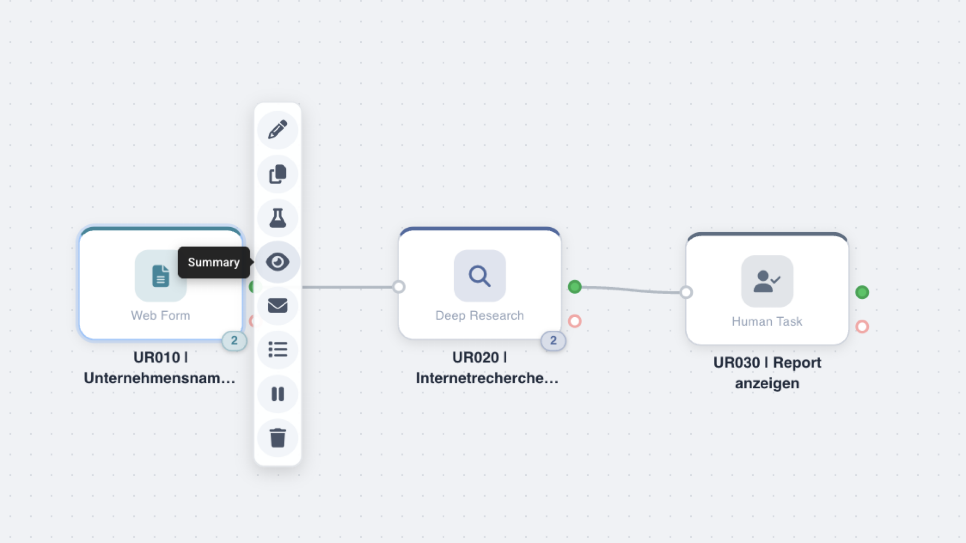 Agent-Menü: Auge-Symbol (Summary) markiert