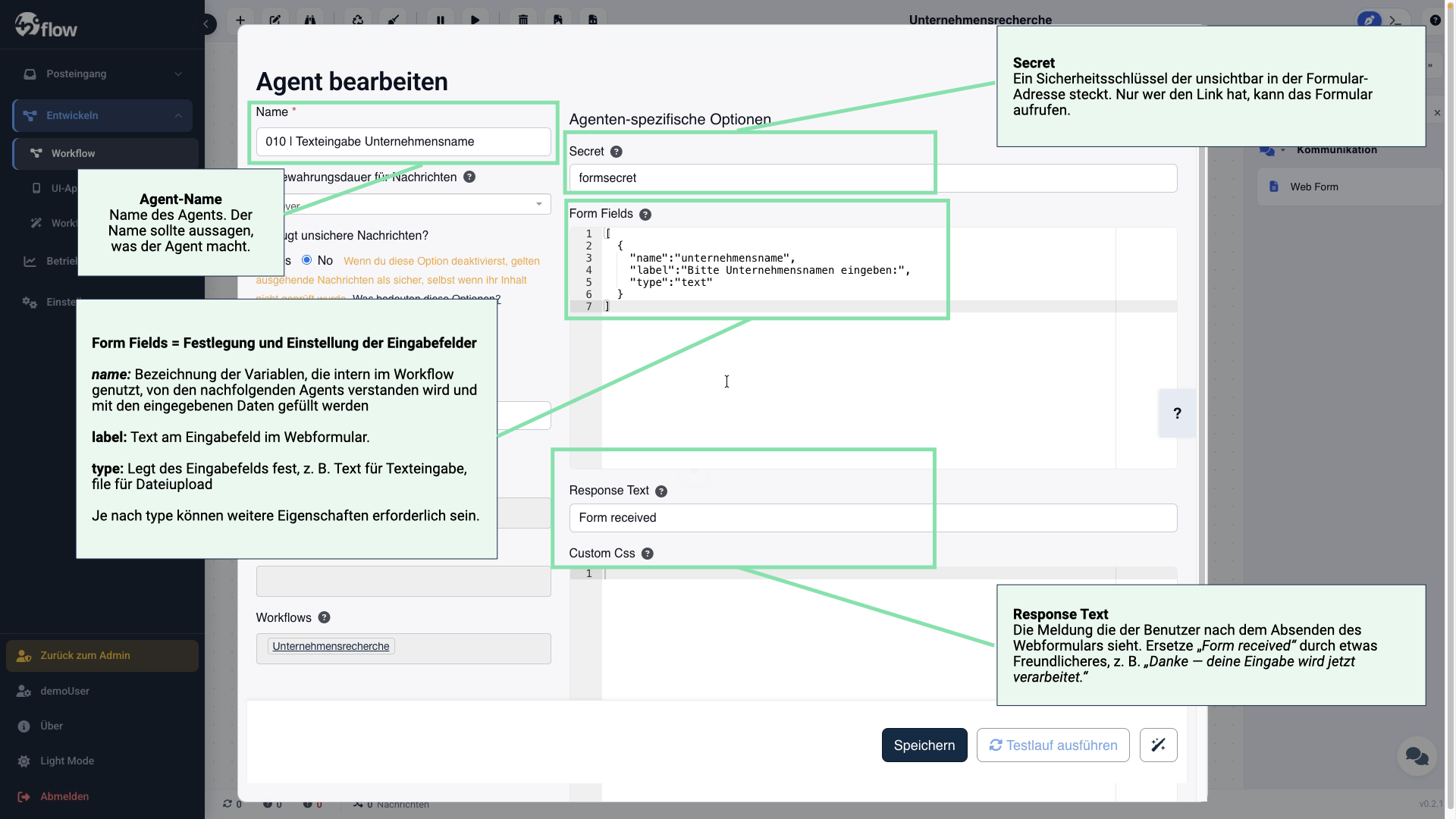Konfigurationsdialog: Formularfeld einrichten