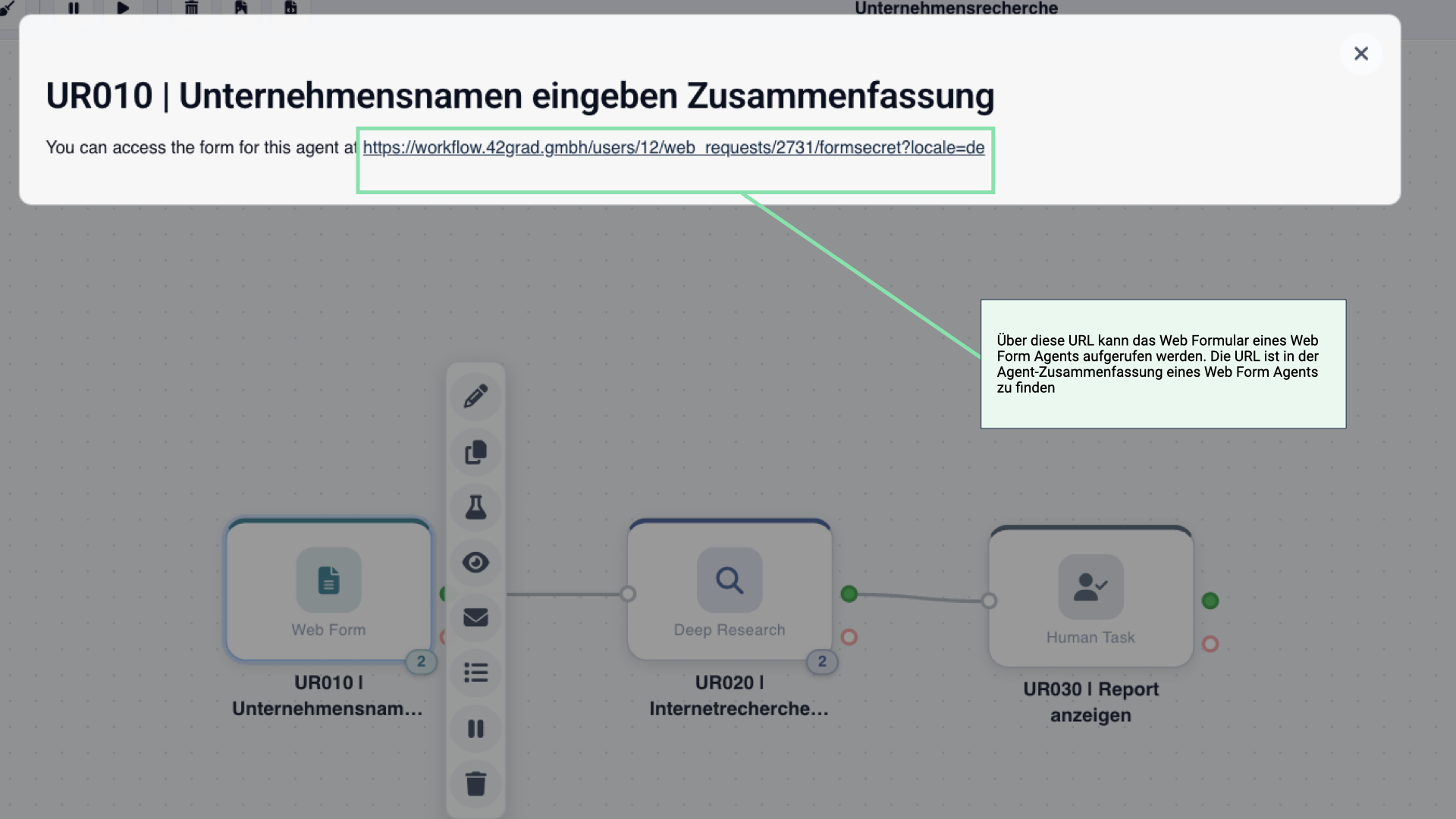 Summary-Dialog: Formular-Link markiert