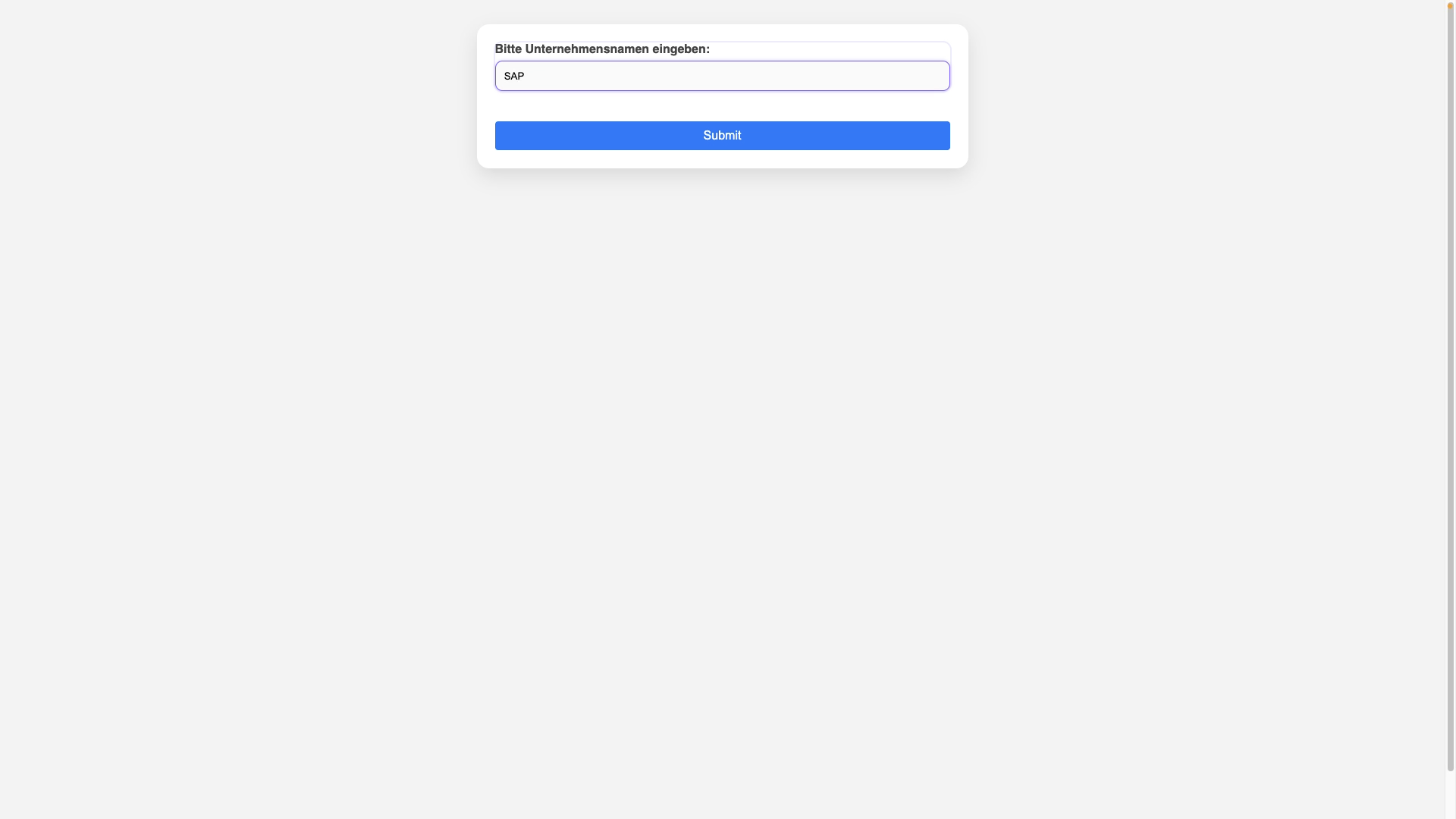 Web-Formular im Browser: Unternehmensname eingetippt