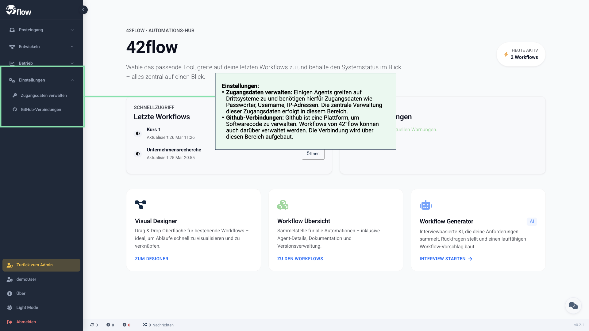 Einstellungen-Bereich