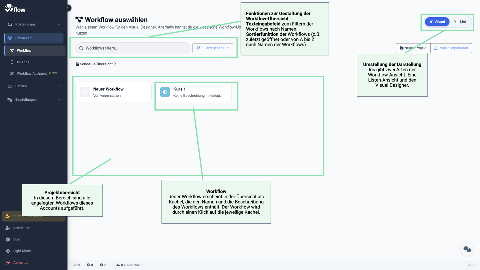 Workflow-Übersicht mit "Neuer Workflow"-Button